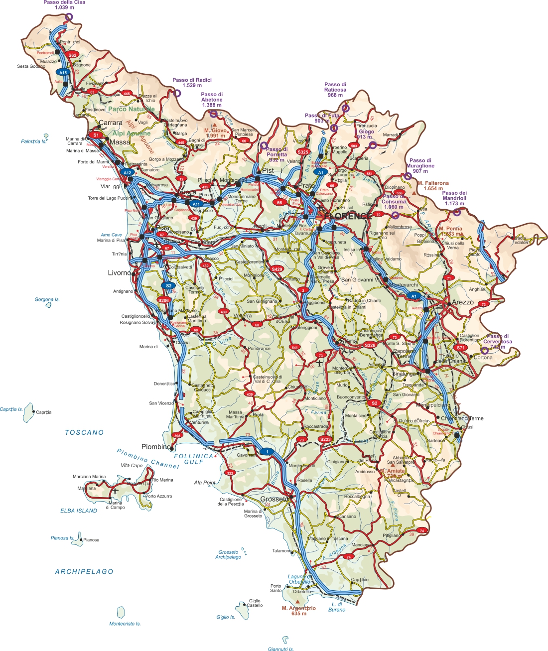 Mapa Toskania